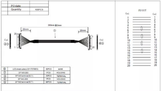 0,3 mm wiązka przewodów LVDS 30AWG 20-pinowy kabel ekran laptopa